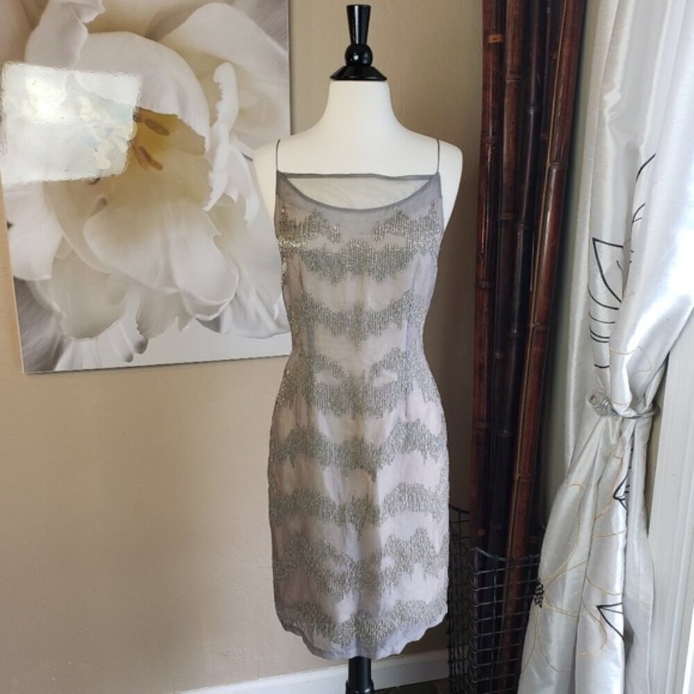 Tracy Reese ~ Silk Beaded Grey Dress ~ Size M